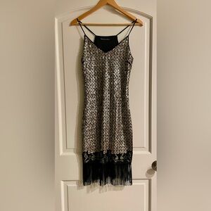 Western Fashion Elegant Flapper Dress Black and Gold Sequin